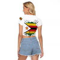 Spirit of Zimbabwe Raglan Cropped T Shirt Tribal Patterns, Flag Colors and Symbol of Peace