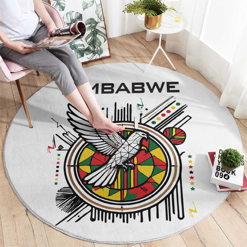 Spirit of Zimbabwe Round Carpet Tribal Patterns, Flag Colors and Symbol of Peace