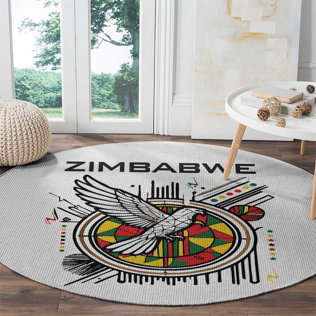 Spirit of Zimbabwe Round Carpet Tribal Patterns, Flag Colors and Symbol of Peace