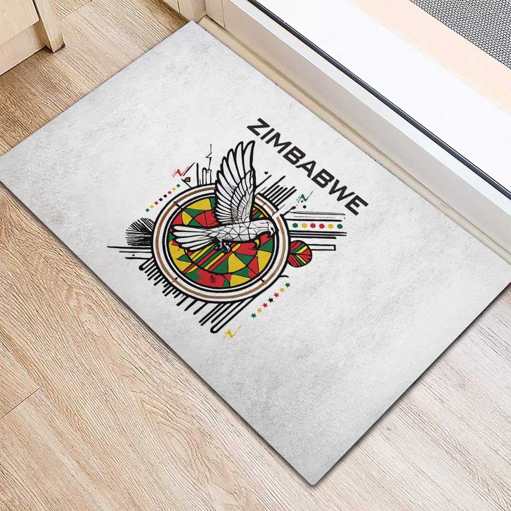 Spirit of Zimbabwe Rubber Doormat Tribal Patterns, Flag Colors and Symbol of Peace