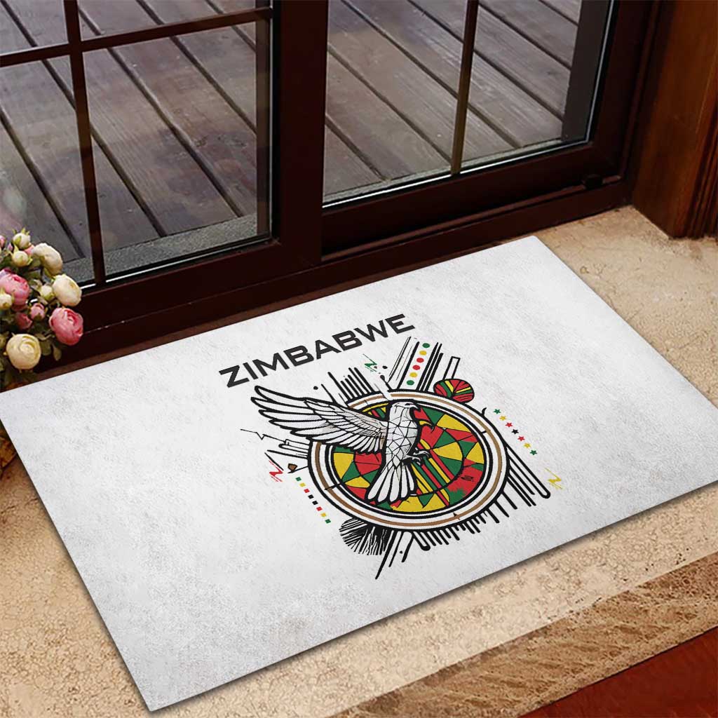 Spirit of Zimbabwe Rubber Doormat Tribal Patterns, Flag Colors and Symbol of Peace