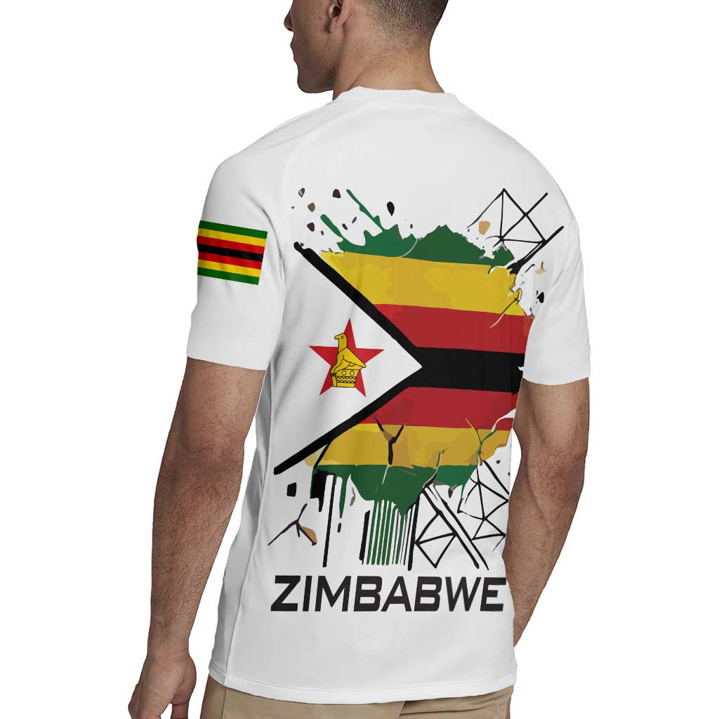 Spirit of Zimbabwe Rugby Jersey Tribal Patterns, Flag Colors and Symbol of Peace