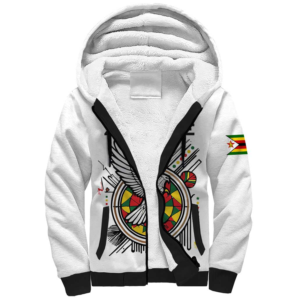 Spirit of Zimbabwe Sherpa Hoodie Tribal Patterns, Flag Colors and Symbol of Peace