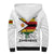 Spirit of Zimbabwe Sherpa Hoodie Tribal Patterns, Flag Colors and Symbol of Peace