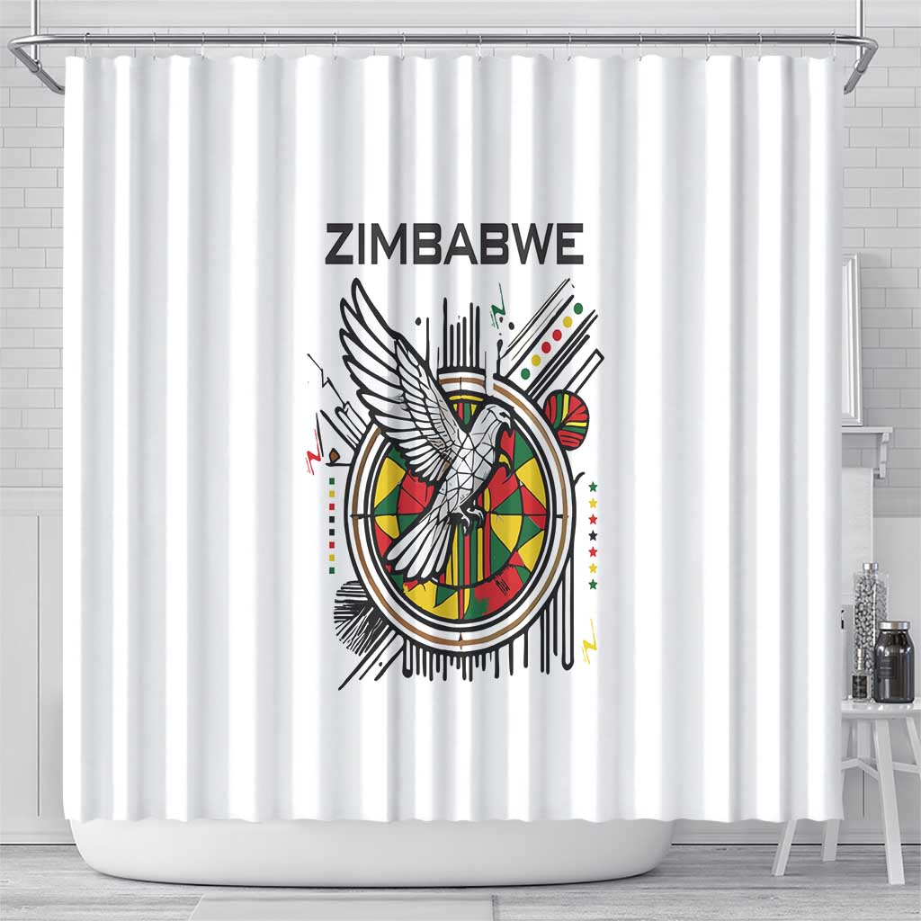 Spirit of Zimbabwe Shower Curtain Tribal Patterns, Flag Colors and Symbol of Peace