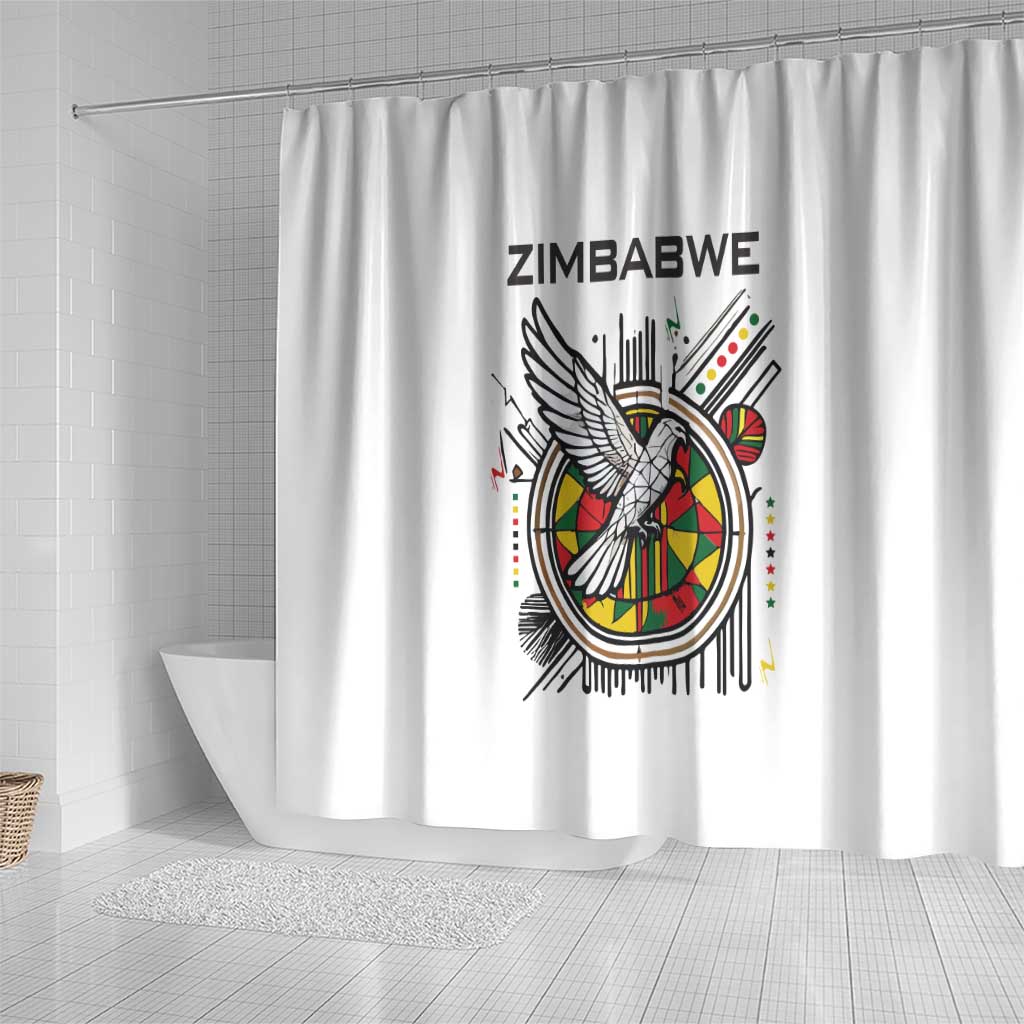 Spirit of Zimbabwe Shower Curtain Tribal Patterns, Flag Colors and Symbol of Peace