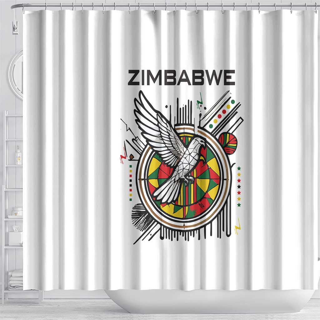 Spirit of Zimbabwe Shower Curtain Tribal Patterns, Flag Colors and Symbol of Peace