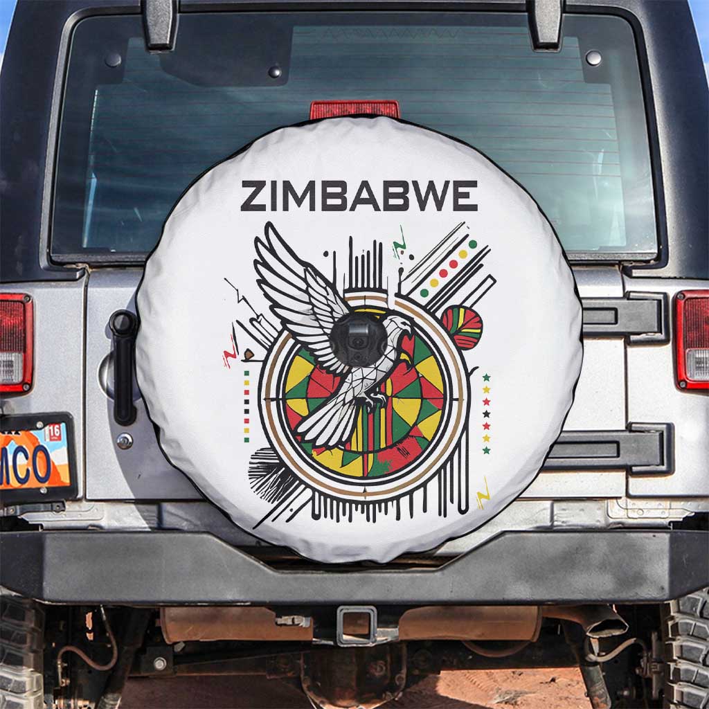 Spirit of Zimbabwe Spare Tire Cover Tribal Patterns, Flag Colors and Symbol of Peace