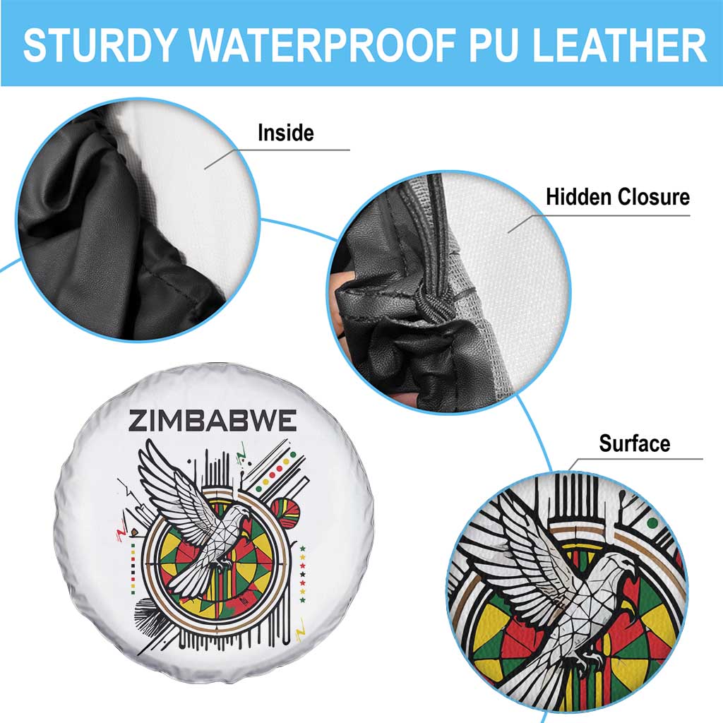 Spirit of Zimbabwe Spare Tire Cover Tribal Patterns, Flag Colors and Symbol of Peace