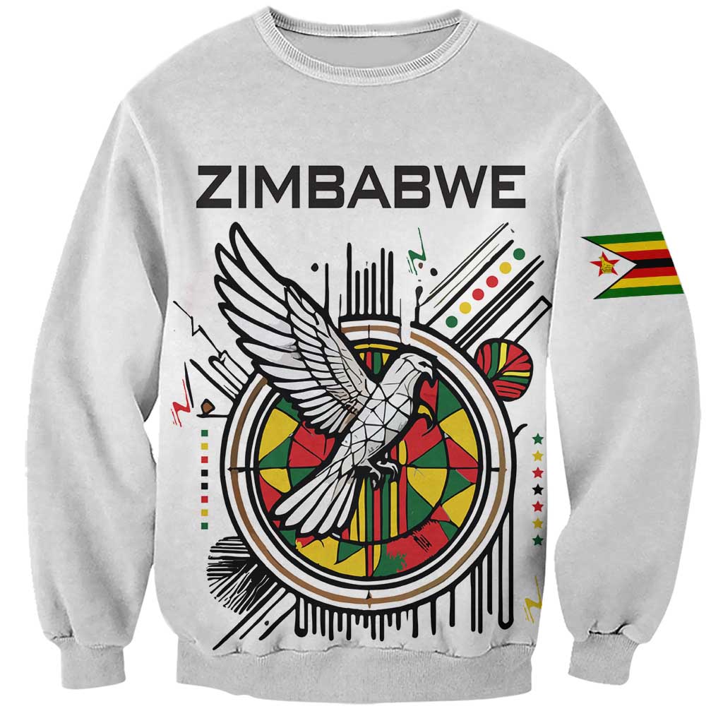 Spirit of Zimbabwe Sweatshirt Tribal Patterns, Flag Colors and Symbol of Peace