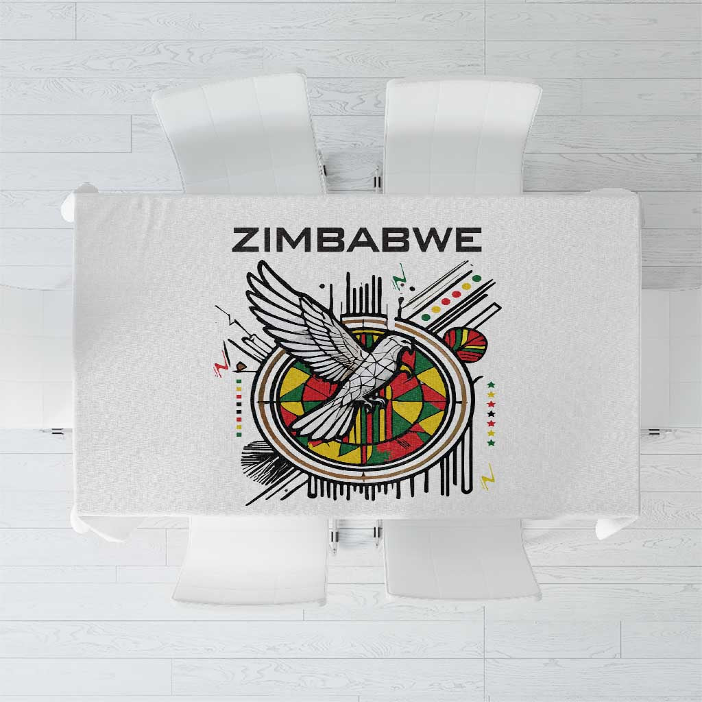 Spirit of Zimbabwe Tablecloth Tribal Patterns, Flag Colors and Symbol of Peace