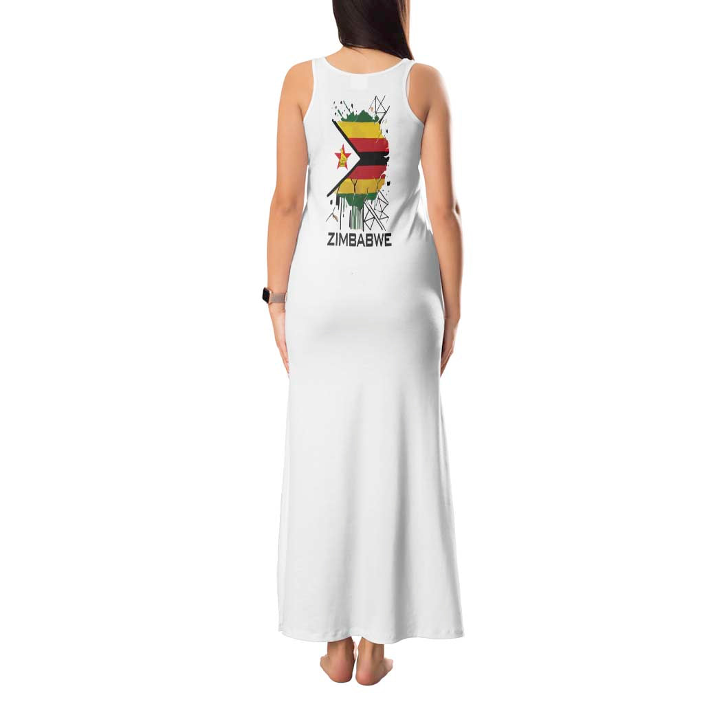Spirit of Zimbabwe Tank Maxi Dress Tribal Patterns, Flag Colors and Symbol of Peace