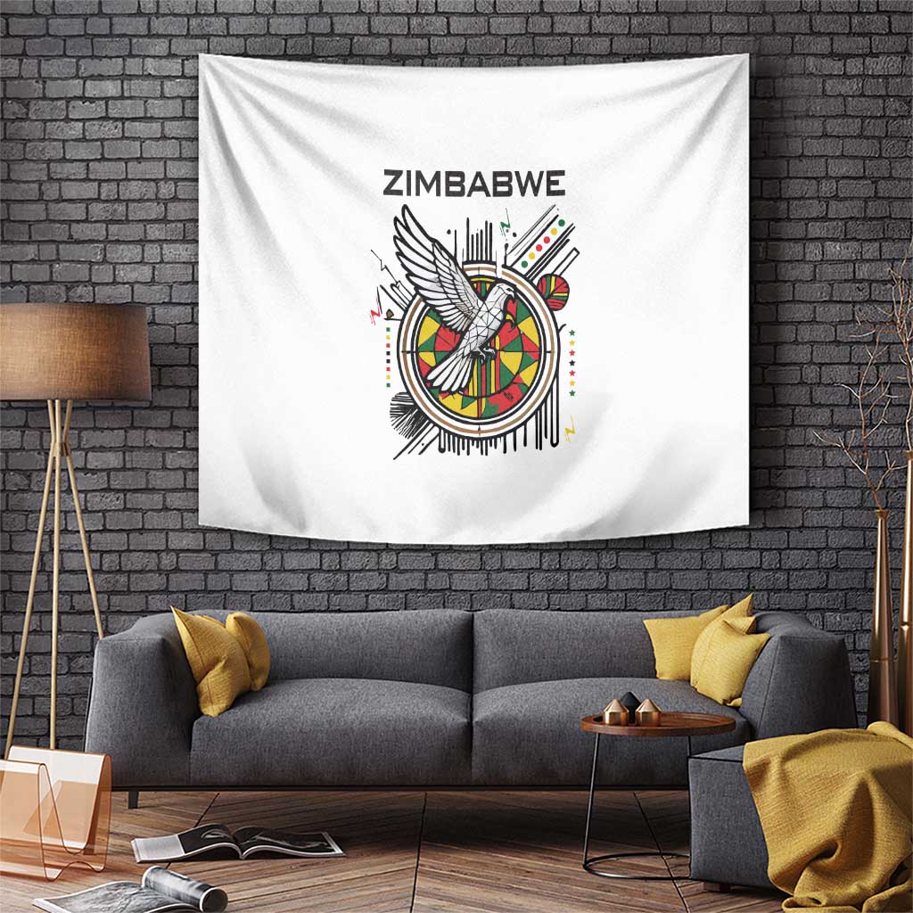 Spirit of Zimbabwe Tapestry Tribal Patterns, Flag Colors and Symbol of Peace
