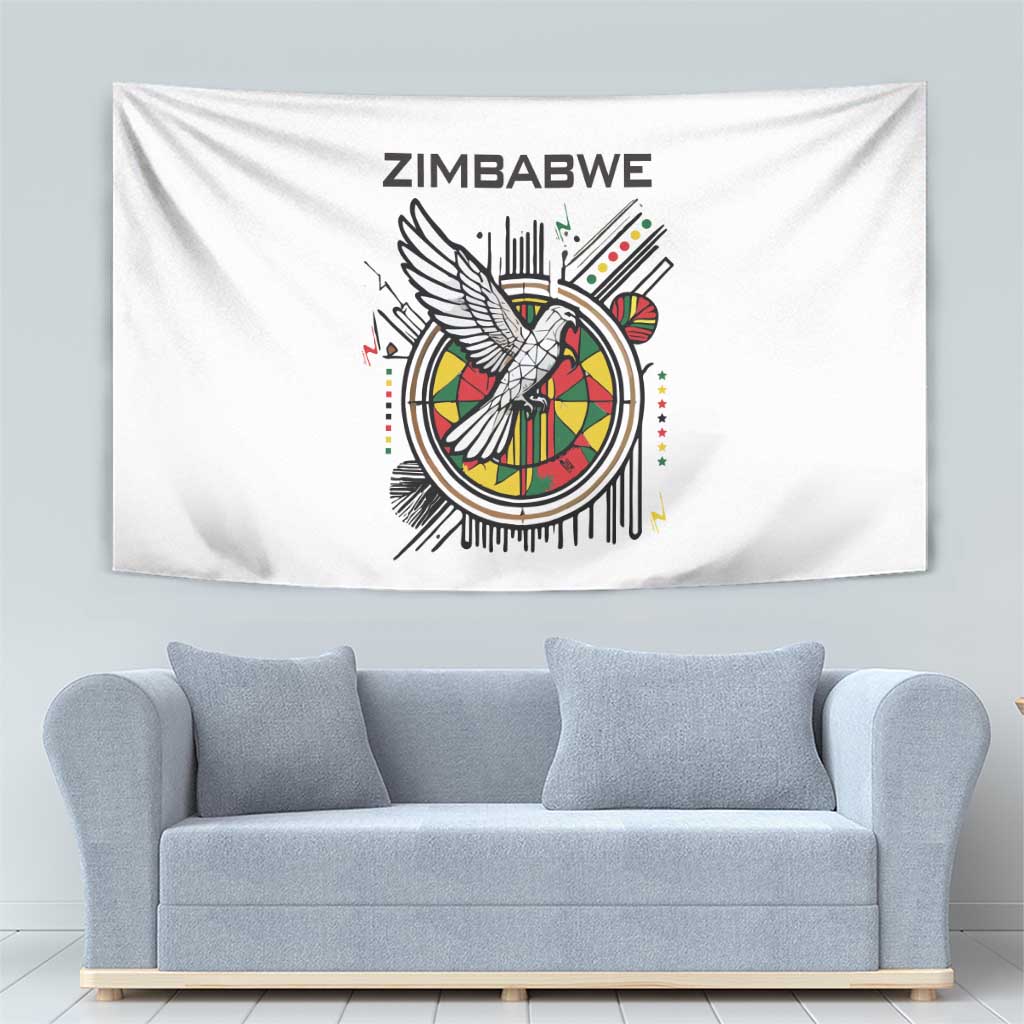 Spirit of Zimbabwe Tapestry Tribal Patterns, Flag Colors and Symbol of Peace