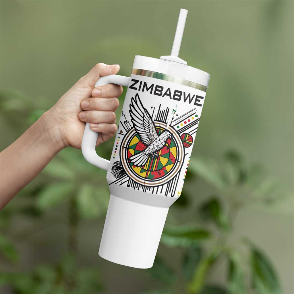 Spirit of Zimbabwe Tumbler With Handle Tribal Patterns, Flag Colors and Symbol of Peace