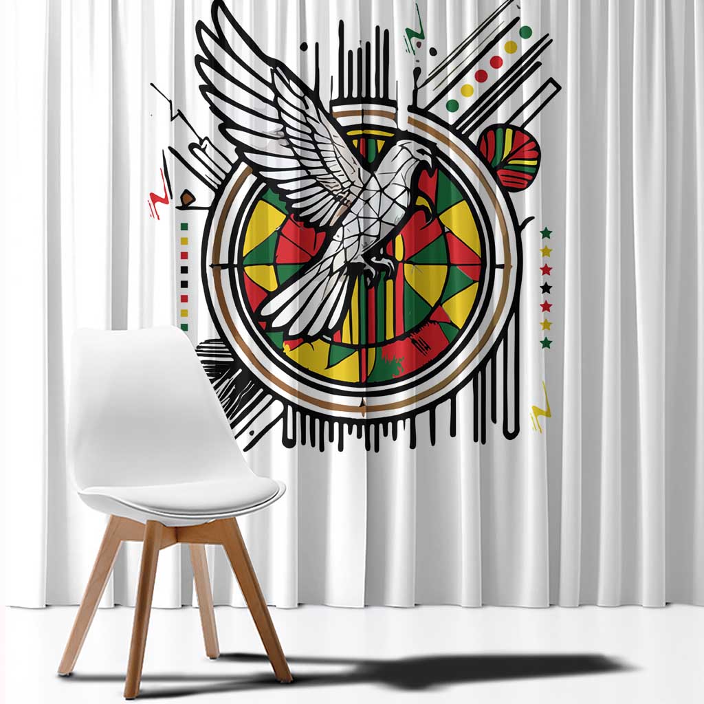 Spirit of Zimbabwe Window Curtain Tribal Patterns, Flag Colors and Symbol of Peace