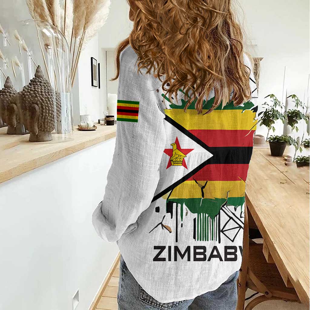 Spirit of Zimbabwe Women Casual Shirt Tribal Patterns, Flag Colors and Symbol of Peace