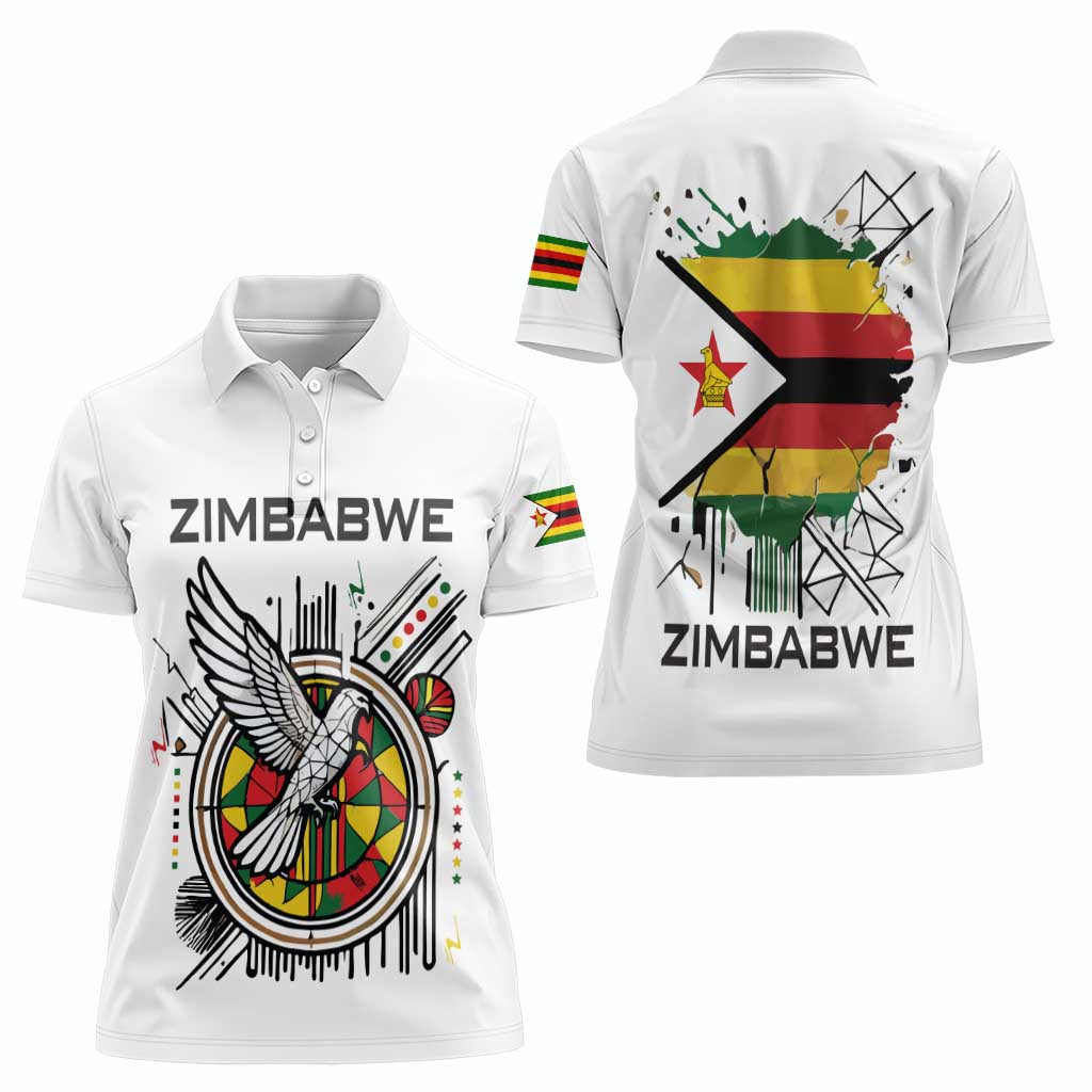 Spirit of Zimbabwe Women Polo Shirt Tribal Patterns, Flag Colors and Symbol of Peace