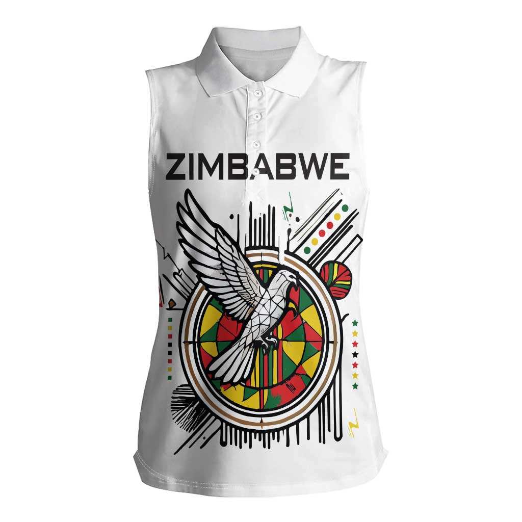 Spirit of Zimbabwe Women Sleeveless Polo Shirt Tribal Patterns, Flag Colors and Symbol of Peace