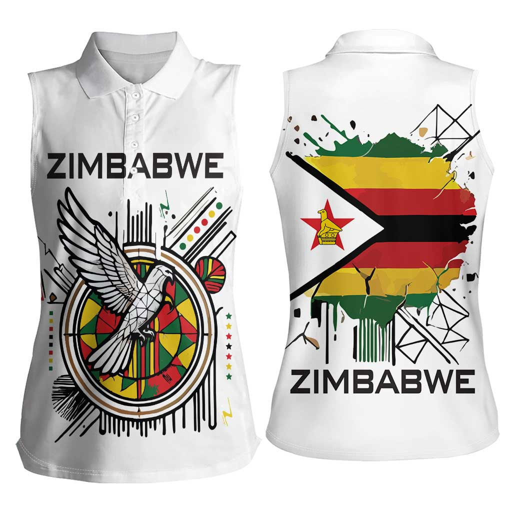 Spirit of Zimbabwe Women Sleeveless Polo Shirt Tribal Patterns, Flag Colors and Symbol of Peace
