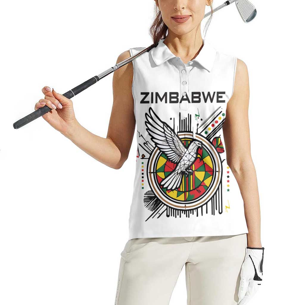 Spirit of Zimbabwe Women Sleeveless Polo Shirt Tribal Patterns, Flag Colors and Symbol of Peace