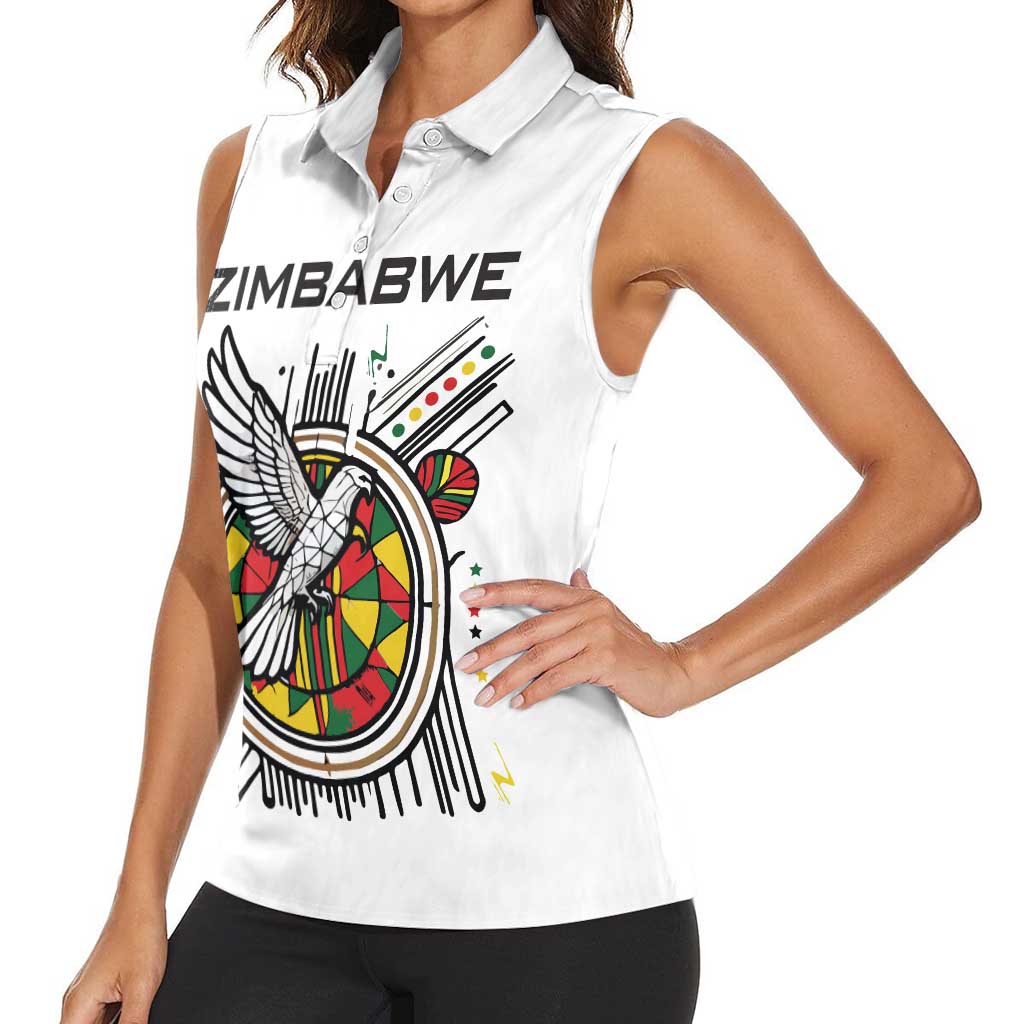 Spirit of Zimbabwe Women Sleeveless Polo Shirt Tribal Patterns, Flag Colors and Symbol of Peace