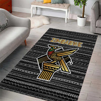 Zimbabwean Bird Statue Area Rug Tribal Pattern with National Flag Patch and Heritage Symbol