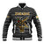 Zimbabwean Bird Statue Baseball Jacket Tribal Pattern with National Flag Patch and Heritage Symbol