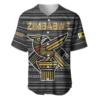 Zimbabwean Bird Statue Baseball Jersey Tribal Pattern with National Flag Patch and Heritage Symbol