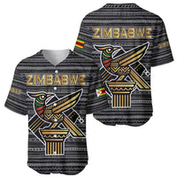 Zimbabwean Bird Statue Baseball Jersey Tribal Pattern with National Flag Patch and Heritage Symbol
