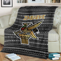 Zimbabwean Bird Statue Blanket Tribal Pattern with National Flag Patch and Heritage Symbol