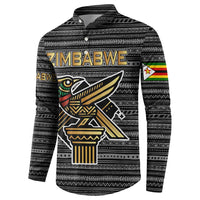 Zimbabwean Bird Statue Button Sweatshirt Tribal Pattern with National Flag Patch and Heritage Symbol