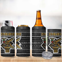 Zimbabwean Bird Statue 4 in 1 Can Cooler Tumbler Tribal Pattern with National Flag Patch and Heritage Symbol