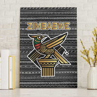 Zimbabwean Bird Statue Canvas Wall Art Tribal Pattern with National Flag Patch and Heritage Symbol