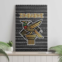 Zimbabwean Bird Statue Canvas Wall Art Tribal Pattern with National Flag Patch and Heritage Symbol