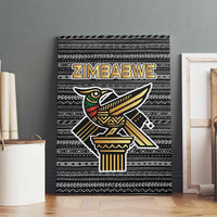 Zimbabwean Bird Statue Canvas Wall Art Tribal Pattern with National Flag Patch and Heritage Symbol