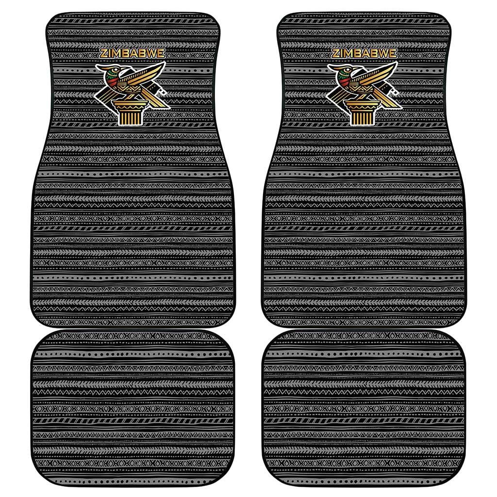 Zimbabwean Bird Statue Car Mats Tribal Pattern with National Flag Patch and Heritage Symbol