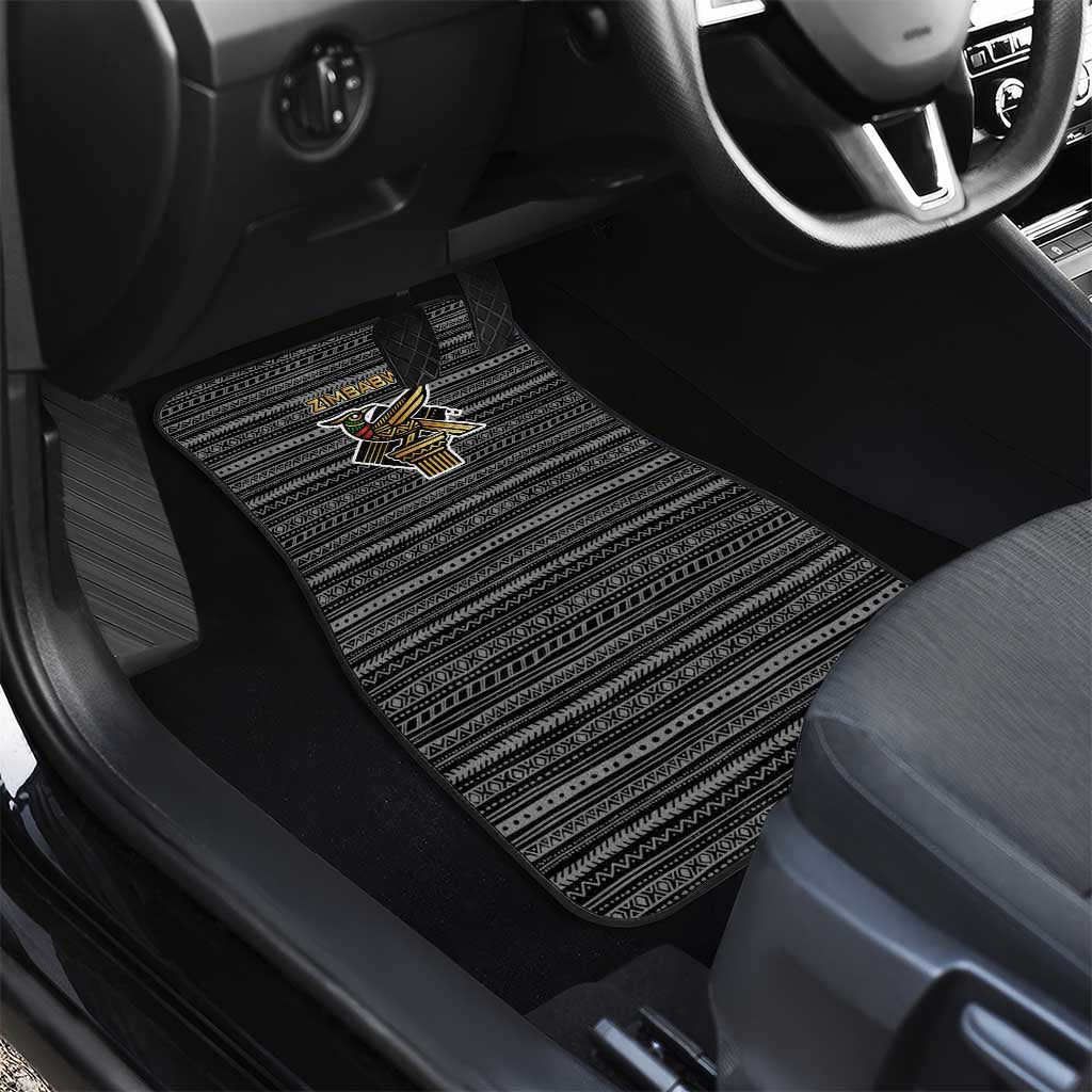 Zimbabwean Bird Statue Car Mats Tribal Pattern with National Flag Patch and Heritage Symbol