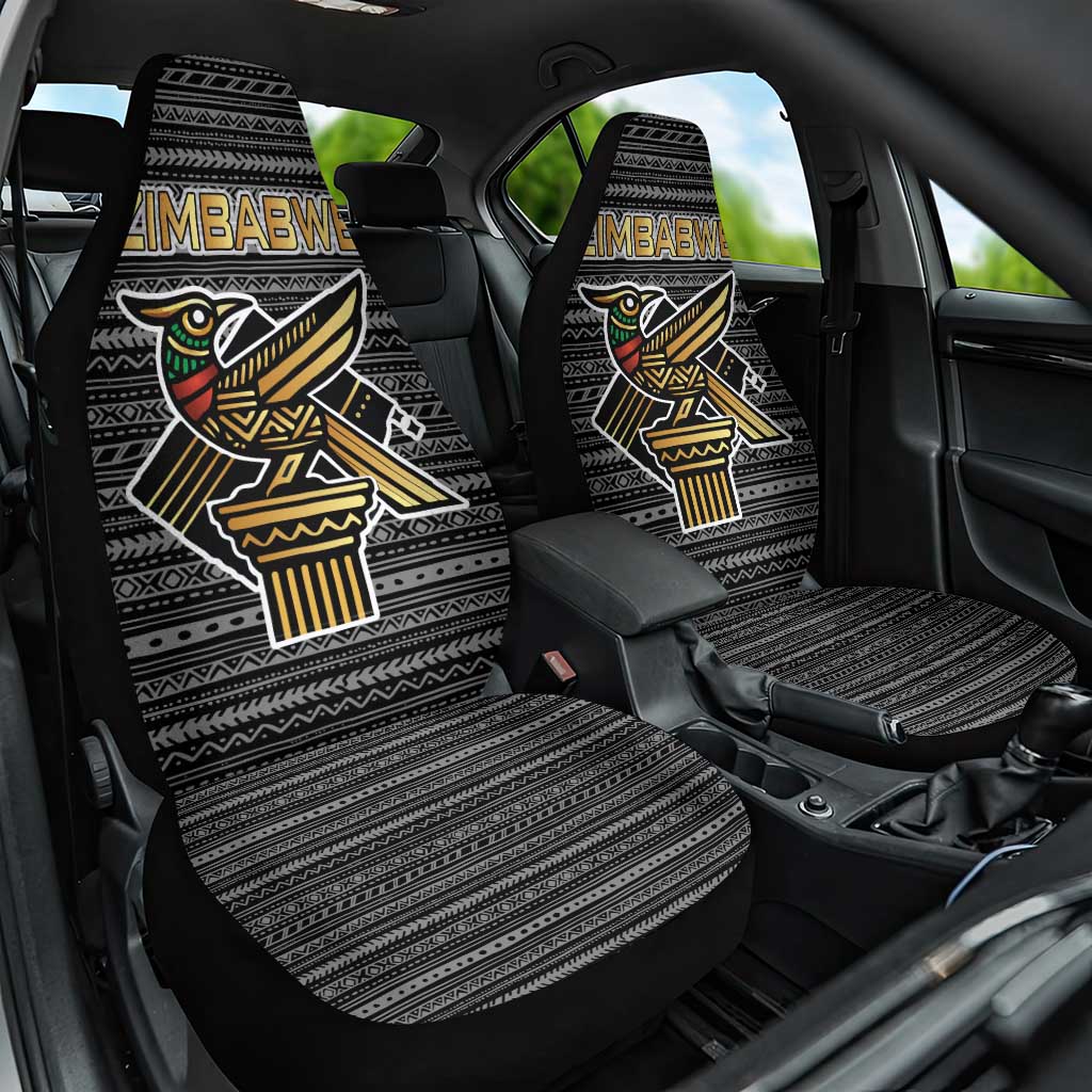 Zimbabwean Bird Statue Car Seat Cover Tribal Pattern with National Flag Patch and Heritage Symbol
