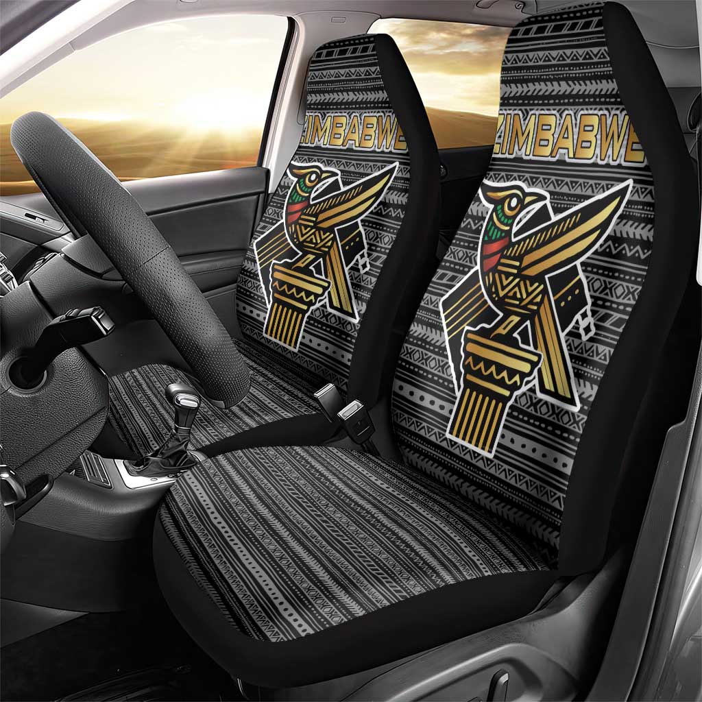 Zimbabwean Bird Statue Car Seat Cover Tribal Pattern with National Flag Patch and Heritage Symbol