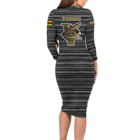 Zimbabwean Bird Statue Family Matching Long Sleeve Bodycon Dress and Hawaiian Shirt Tribal Pattern with National Flag Patch and Heritage Symbol