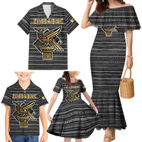 Zimbabwean Bird Statue Family Matching Mermaid Dress and Hawaiian Shirt Tribal Pattern with National Flag Patch and Heritage Symbol