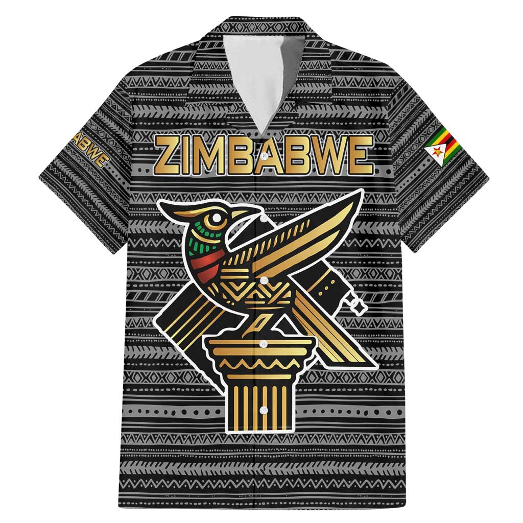 Zimbabwean Bird Statue Family Matching Mermaid Dress and Hawaiian Shirt Tribal Pattern with National Flag Patch and Heritage Symbol