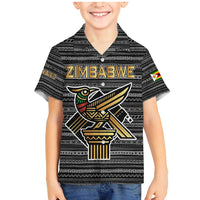 Zimbabwean Bird Statue Family Matching Mermaid Dress and Hawaiian Shirt Tribal Pattern with National Flag Patch and Heritage Symbol