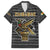 Zimbabwean Bird Statue Family Matching Off The Shoulder Long Sleeve Dress and Hawaiian Shirt Tribal Pattern with National Flag Patch and Heritage Symbol