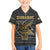 Zimbabwean Bird Statue Family Matching Off The Shoulder Long Sleeve Dress and Hawaiian Shirt Tribal Pattern with National Flag Patch and Heritage Symbol
