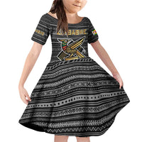 Zimbabwean Bird Statue Family Matching Off Shoulder Short Dress and Hawaiian Shirt Tribal Pattern with National Flag Patch and Heritage Symbol
