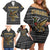 Zimbabwean Bird Statue Family Matching Off Shoulder Short Dress and Hawaiian Shirt Tribal Pattern with National Flag Patch and Heritage Symbol