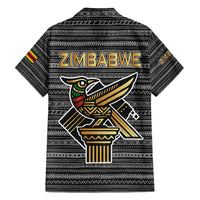 Zimbabwean Bird Statue Family Matching Off Shoulder Short Dress and Hawaiian Shirt Tribal Pattern with National Flag Patch and Heritage Symbol