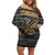 Zimbabwean Bird Statue Family Matching Off Shoulder Short Dress and Hawaiian Shirt Tribal Pattern with National Flag Patch and Heritage Symbol